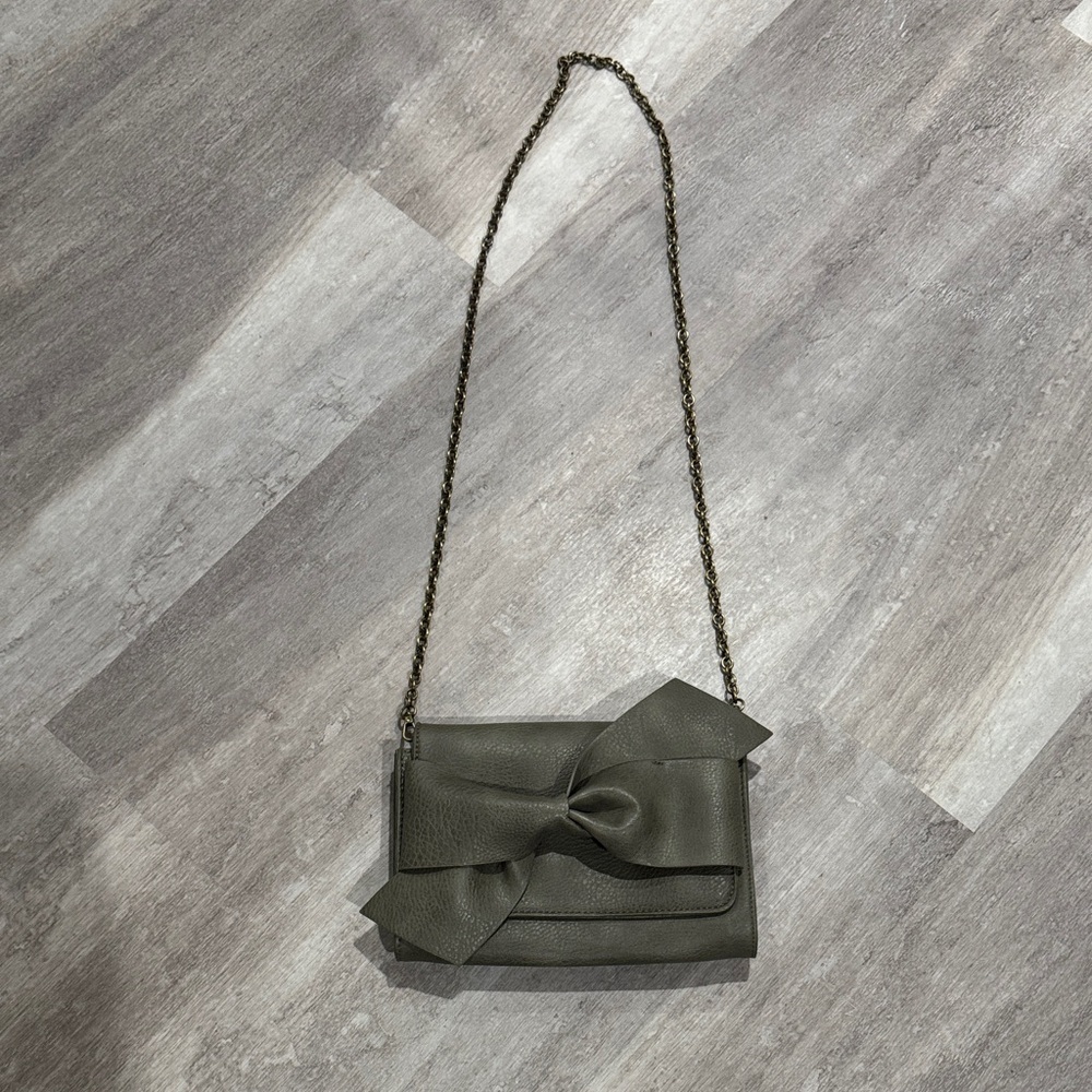 Anthropologie Charcoal Crossbody Bag with Bow